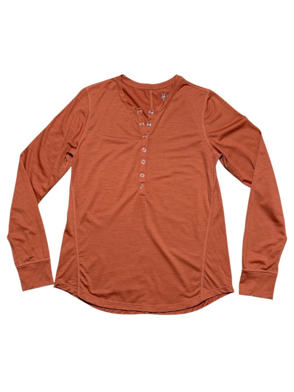 Ibex Wm’s 100% Merino Wool Travel Henley Long Sleeve Top In Rust Sz M